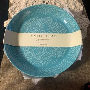 Katie Kime, set of 4 meliamine plates, blue with white floral flowers